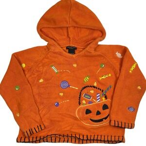 Vintage Authentic Kids Halloween Hoodie Unisex 5/6 Orange Knit Sweater Pumpkin